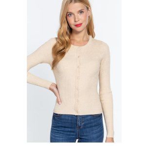 Women’s Cream Long Sleeve Crew Neck Basic Cardigan